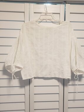 HYFVE White Eyelet Puff Sleeve Peasant Blouse